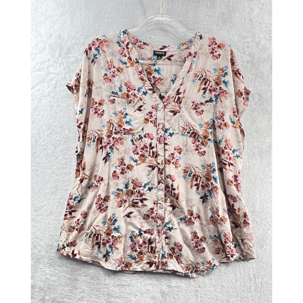 Torrid Top Womens Plus 1X Antique Floral Button Down Blouse